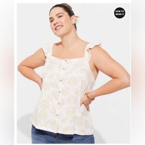 Torrid Daisy Daydream Double Gauze Ruffle Button Front Tank